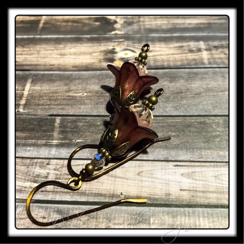 Victorian Rose Fairy Flower Drop Earrings in Antique Bronze, Lucite Flower Earrings Victorian Rose Fairy Flower Drop Earrings in Antique Bronze, Lucite Flower Earrings