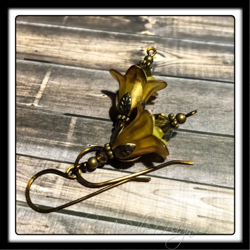 Sunflower Fairy Flower Drop Earrings in Antique Bronze, Lucite Flower Earrings Sunflower Fairy Flower Drop Earrings in Antique Bronze, Lucite Flower Earrings