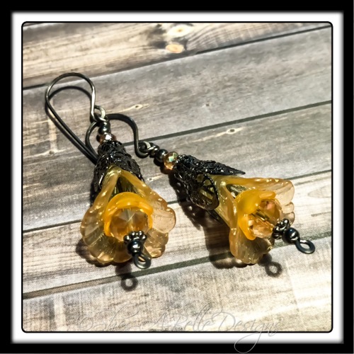 Sunflower Fairy Flower Drop Earrings in Gunmetal, Lucite Flower Earrings Sunflower Fairy Flower Drop Earrings in Gunmetal, Lucite Flower Earrings