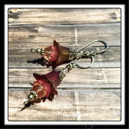 Victorian Rose Fairy Flower Drop Earrings in Antique Silver, Lucite Flower Earrings Victorian Rose Fairy Flower Drop Earrings in Antique Silver, Lucite Flower Earrings