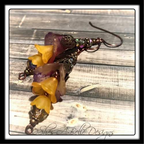 Sunset Fairy Flower Earrings in Antique Copper, Lucite Flower Earrings Sunset Fairy Flower Earrings in Antique Copper, Lucite Flower Earrings