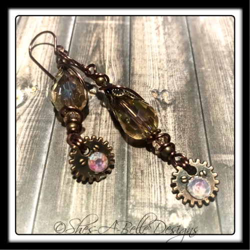 Gearhead Steampunk Earrings in Antique Copper, Steampunk Style Gearhead Steampunk Earrings in Antique Copper, Steampunk Style
