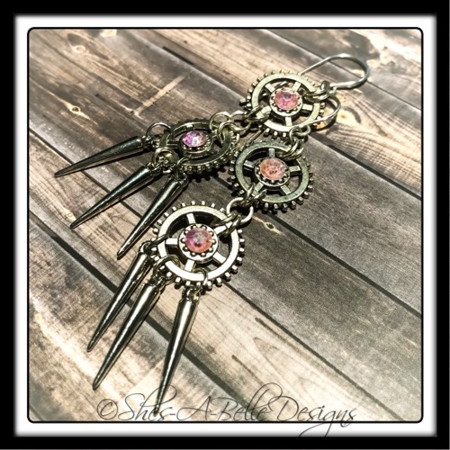 Gearhead Steampunk Earrings in Antique Silver, Steampunk Style Gearhead Steampunk Earrings in Antique Silver, Steampunk Style