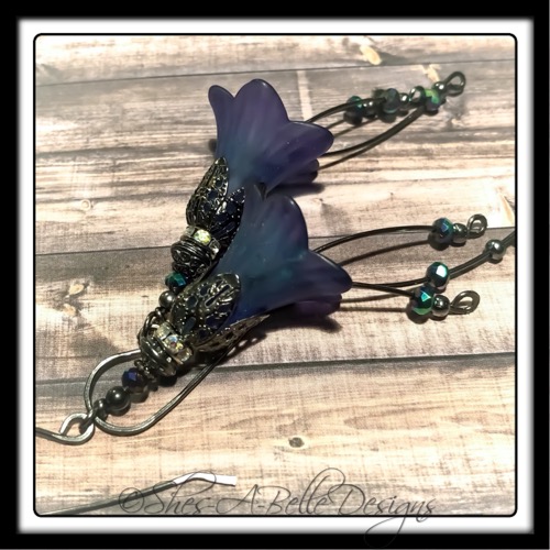 Morning Glory Fairy Flower Cascade Earrings in Gunmetal, Lucite Flower Earrings Morning Glory Fairy Flower Cascade Earrings in Gunmetal, Lucite Flower Earrings