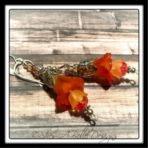 Orange Blossom Fairy Flower Drop Earrings in Antique Silver, Lucite Flower Earrings Orange Blossom Fairy Flower Drop Earrings in Antique Silver, Lucite Flower Earrings