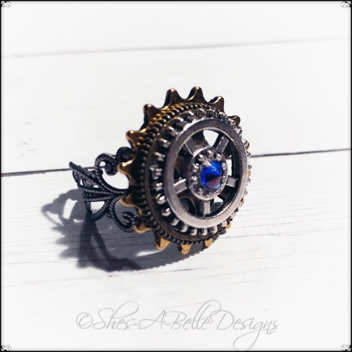 Gearhead Ring in Antique Silver and Bronze, Adjustable Steampunk Ring Gearhead Ring in Antique Silver and Bronze, Adjustable Steampunk Ring