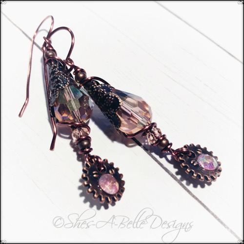 Gearhead Steampunk Earrings in Antique Copper, Steampunk Style Gearhead Steampunk Earrings in Antique Copper, Steampunk Style