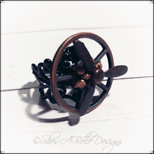 Airship Captain Propeller Ring in Black Powder Coat, Adjustable Steampunk Ring Airship Captain Propeller Ring in Black Powder Coat, Adjustable Steampunk Ring