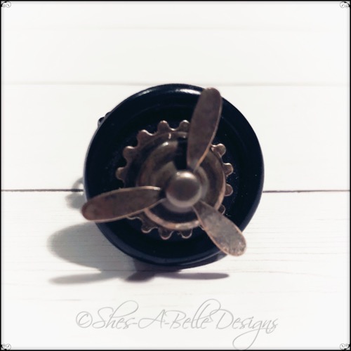 Airship Captain Propeller Ring in Black Powder Coat, Adjustable Steampunk Ring Airship Captain Propeller Ring in Black Powder Coat, Adjustable Steampunk Ring