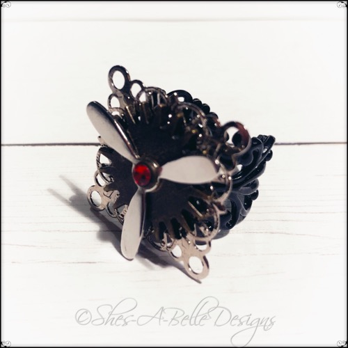 Airship Captain Propeller Ring in Black Powder Coat, Adjustable Steampunk Ring Airship Captain Propeller Ring in Black Powder Coat, Adjustable Steampunk Ring
