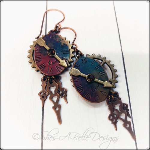 Time Keeper's Earrings in Antique Bronze and Antique Copper, Vintage Style Time Keeper's Earrings in Antique Bronze and Antique Copper, Vintage Style