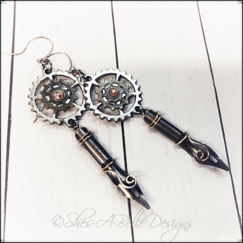 The Chronicler Steampunk Earrings in Mixed Metals, Steampunk Earrings The Chronicler Steampunk Earrings in Mixed Metals, Steampunk Earrings