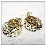Gearhead Embossed Steampunk Earrings in Mixed Metals, Steampunk Style Gearhead Embossed Steampunk Earrings in Mixed Metals, Steampunk Style