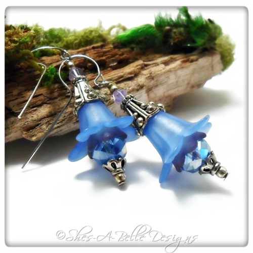 Forget-Me-Not Fairy Flower Drop Earrings in Antique Silver, Lucite Flower Earrings Forget-Me-Not Fairy Flower Drop Earrings in Antique Silver, Lucite Flower Earrings