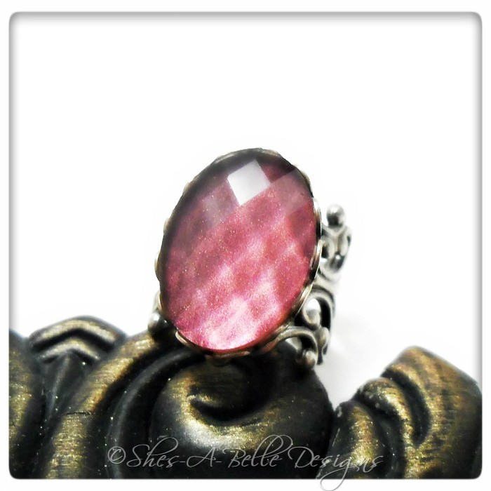 Lady Cora Victorian Style Ring in Antique Silver Filigree, Adjustable, Hand-painted Stone Lady Cora Victorian Style Ring in Antique Silver Filigree, Adjustable, Hand-painted Stone