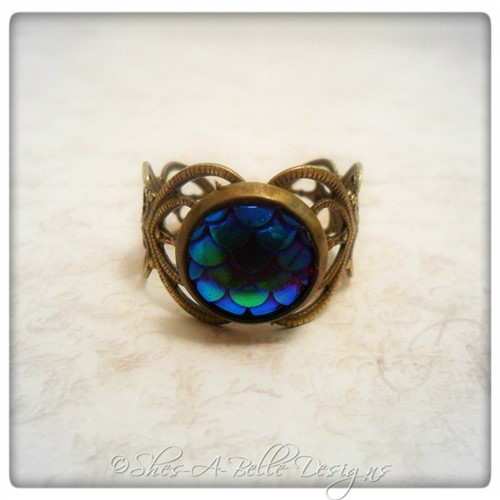 Dragon Scales Victorian Ring in Antique Bronze, Adjustable Dragon Scales Victorian Ring in Antique Bronze, Adjustable