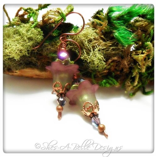Wild Grapevine Fairy Flower Upside Down Earrings in Antique Copper, Lucite Flower Earrings Wild Grapevine Fairy Flower Upside Down Earrings in Antique Copper, Lucite Flower Earrings