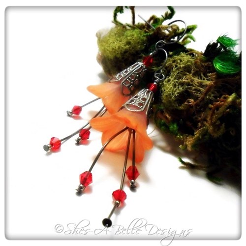 Wild Peony Fairy Flower Cascade Earrings in Antique Silver, Lucite Flower Earrings Wild Peony Fairy Flower Cascade Earrings in Antique Silver, Lucite Flower Earrings