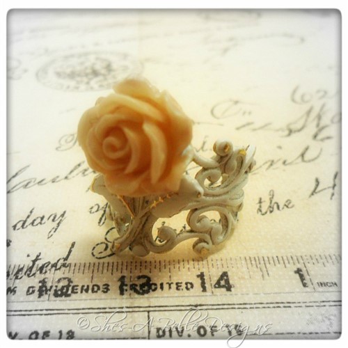 Shabby Chic Rose Flower Filigree Ring in Patinaed Antique Bronze, Adjustable Shabby Chic Rose Flower Filigree Ring in Patinaed Antique Bronze, Adjustable
