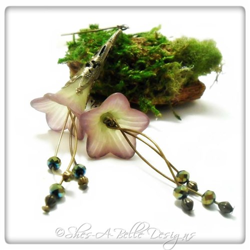 Summertime Fairy Flower Trumpet Cascade Earrings in Antique Bronze, Lucite Flower Earrings Summertime Fairy Flower Trumpet Cascade Earrings in Antique Bronze, Lucite Flower Earrings