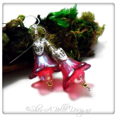 Sweet Pea Fairy Flower Trumpet Drop Earrings in Bright Silver, Lucite Flower Earrings Sweet Pea Fairy Flower Trumpet Drop Earrings in Bright Silver, Lucite Flower Earrings