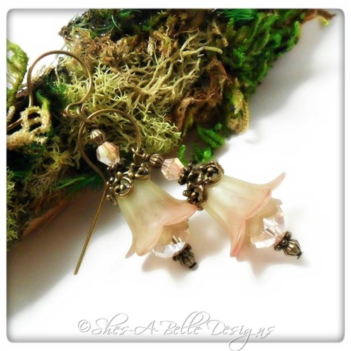 Victorian Rose Fairy Flower Drop Earrings in Antique Bronze, Lucite Flower Earrings Victorian Rose Fairy Flower Drop Earrings in Antique Bronze, Lucite Flower Earrings