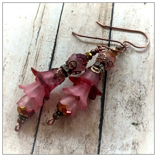 Cherry Blossom Fairy Flower Vine Earrings in Antique Copper, Lucite Flower Earrings