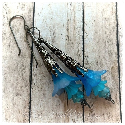 Morning Glory Fairy Flower Trumpet Drop Earrings in Antique Silver Lucite Flower Earrings