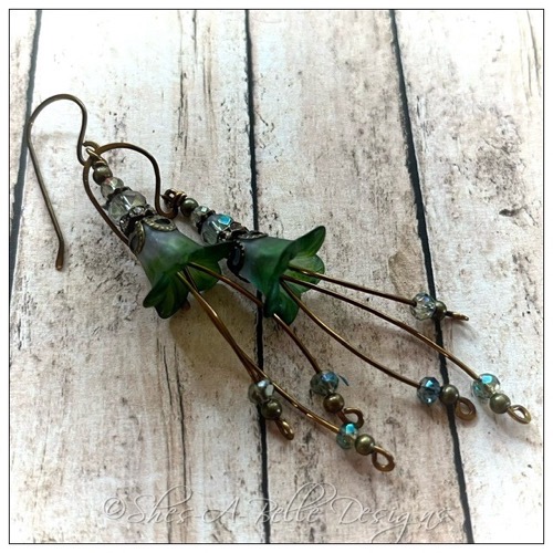 Summertime Fairy Flower Cascade Earrings in Antique Bronze, Lucite Flower Earrings