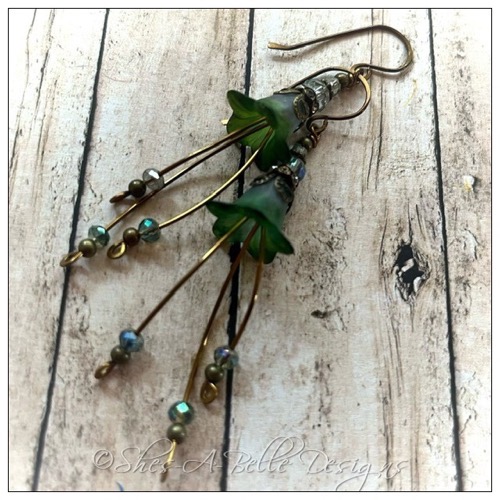 Summertime Fairy Flower Cascade Earrings in Antique Bronze, Lucite Flower Earrings