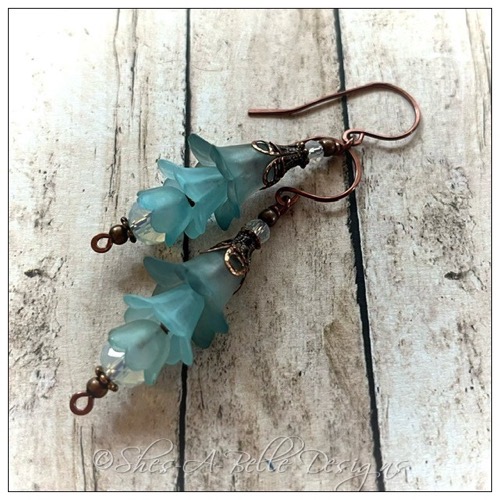 Wintergreen Fairy Flower Vine Earrings in Antique Copper, Lucite Flower Earrings