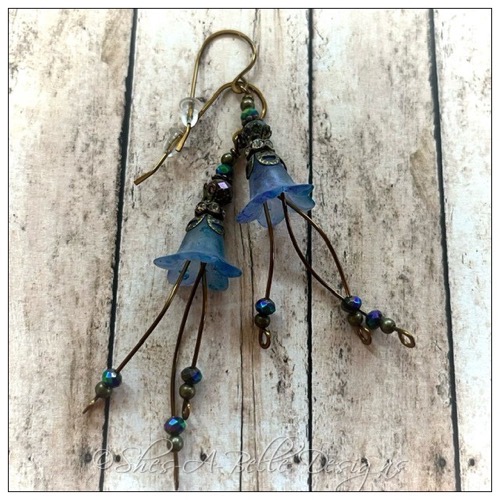 Forget Me Not Fairy Flower Cascade Earrings in Antique Bronze, Lucite Flower Earrings