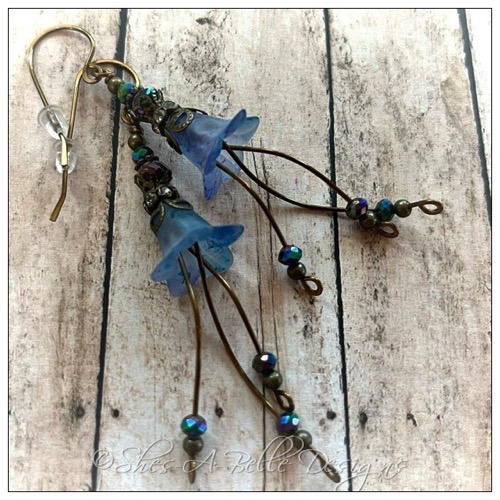 Forget Me Not Fairy Flower Cascade Earrings in Antique Bronze, Lucite Flower Earrings