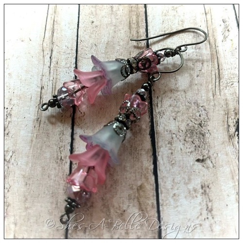 Apple Blossom Fairy Flower Vine Earrings in Gunmetal, Lucite Flower Earrings