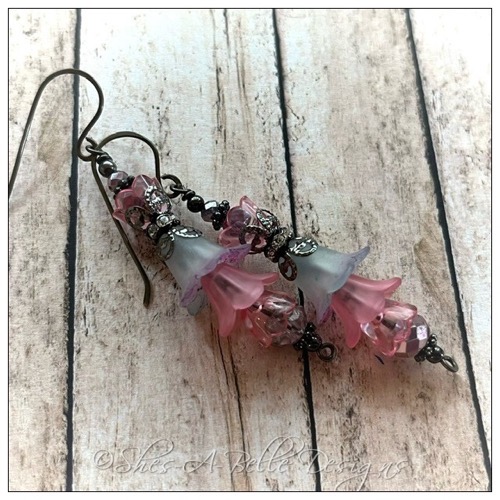 Apple Blossom Fairy Flower Vine Earrings in Gunmetal, Lucite Flower Earrings
