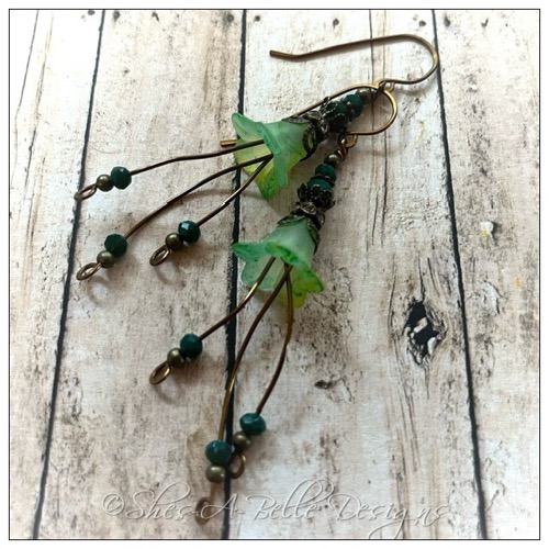 Citrus Fairy Flower Cascade Earrings in Antique Bronze, Lucite Flower Earrings