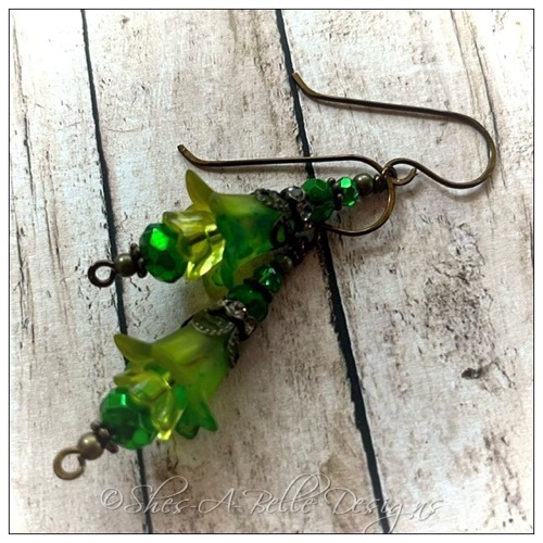 Tree Sprite Fairy Flower Drop Earrings in Antique Bronze, Lucite Flower Earrings