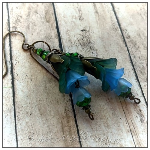 Strawberry Lemonade Fairy Flower Trumpet Trail Earrings in Antique Copper, Lucite Flower Earrings