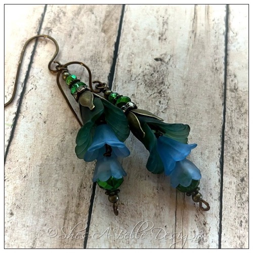 Summertime Fairy Flower Trumpet Trail Earrings in Antique Bronze, Lucite Flower Earrings