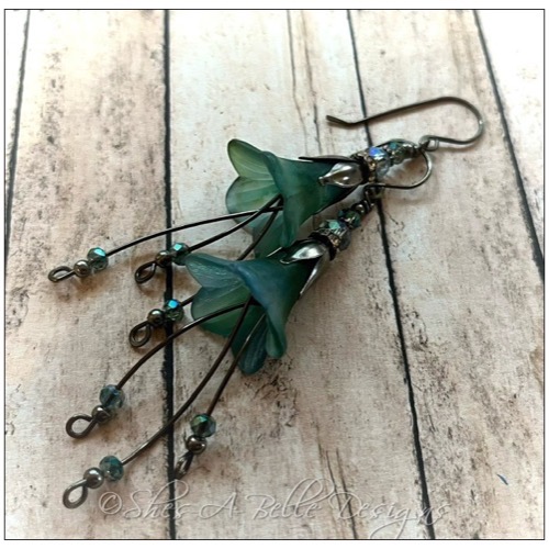 Summertime Fairy Flower Cascade Earrings in Gunmetal, Lucite Flower Earrings