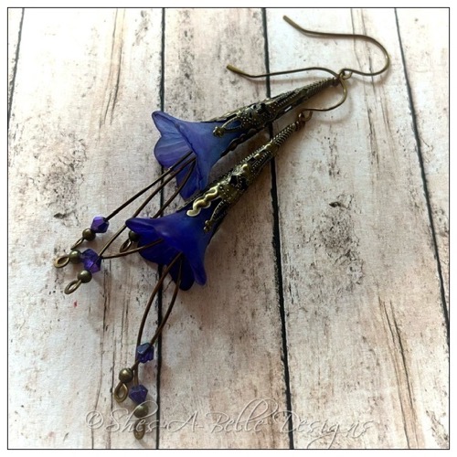 Morning Glory Fairy Flower Trumpet Cascade Earrings in Antique Bronze, Lucite Flower Earrings