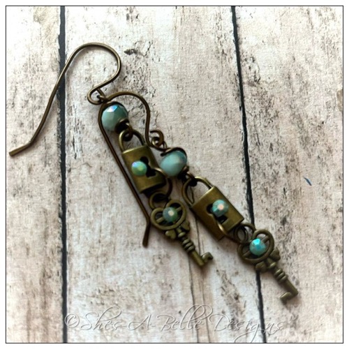 Antique Lock and Skeleton Key Earrings in Antique Bronze, Steampunk Earrings