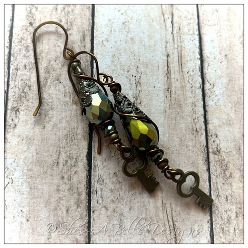 Antique Skeleton Key Charm Earrings in Antique Bronze, Steampunk Earrings