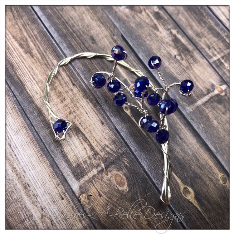 Blueberry Fairy Beaded Branches Wire Wrapped Left Ear Wrap in Bright Silver