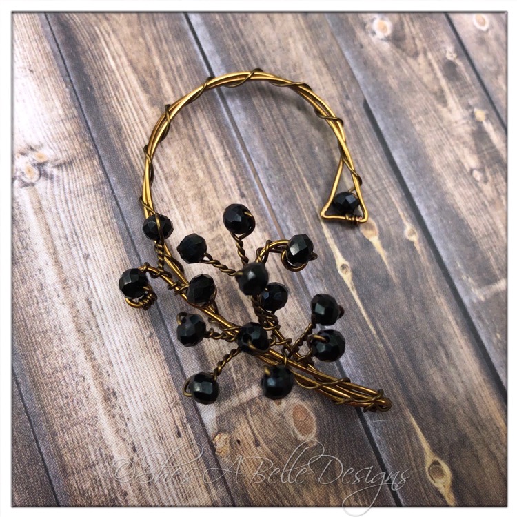 Midnight Fairy Beaded Branches Wired Right Ear Wrap in Antique Bronze