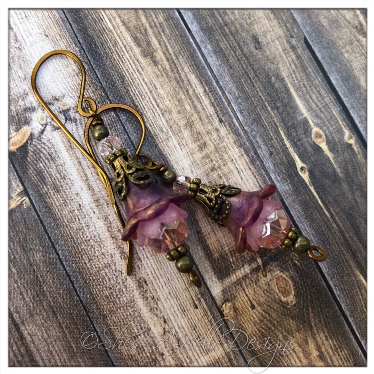 Clover Fairy Flower Drop Earrings in Antique Bronze, Lucite Flower Earrings