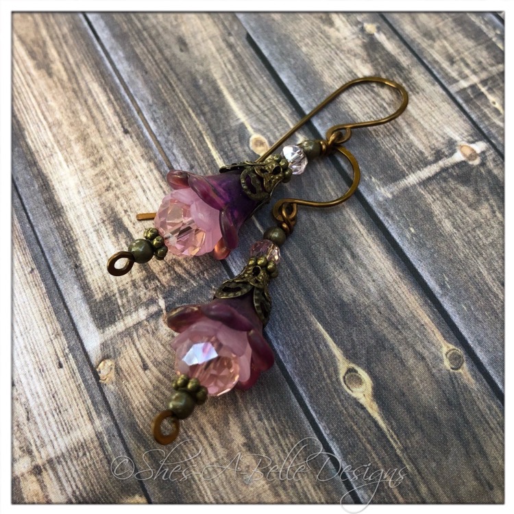 Clover Fairy Flower Drop Earrings in Antique Bronze, Lucite Flower Earrings