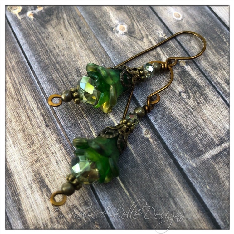 Tree Sprite Fairy Flower Drop Earrings in Antique Bronze, Lucite Flower Earrings