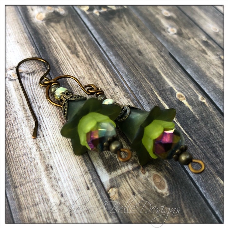 Dark Forest Fairy Flower Drop Earrings in Antique Bronze, Lucite Flower Earrings