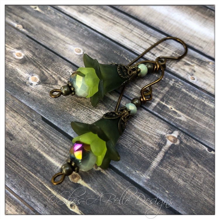 Dark Forest Fairy Flower Drop Earrings in Antique Bronze, Lucite Flower Earrings